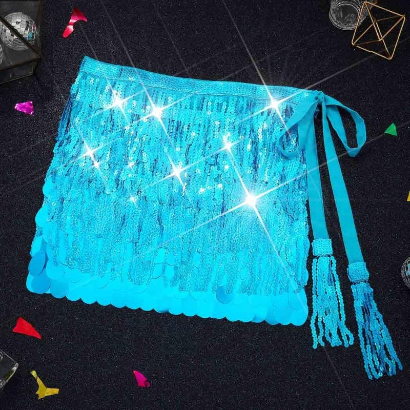 Brishow Christmas Sequin Fringe Skirt, Sparkly Tassel Belly Dance Hip Scarf Wrap Mini Skirt for Women - Image 2